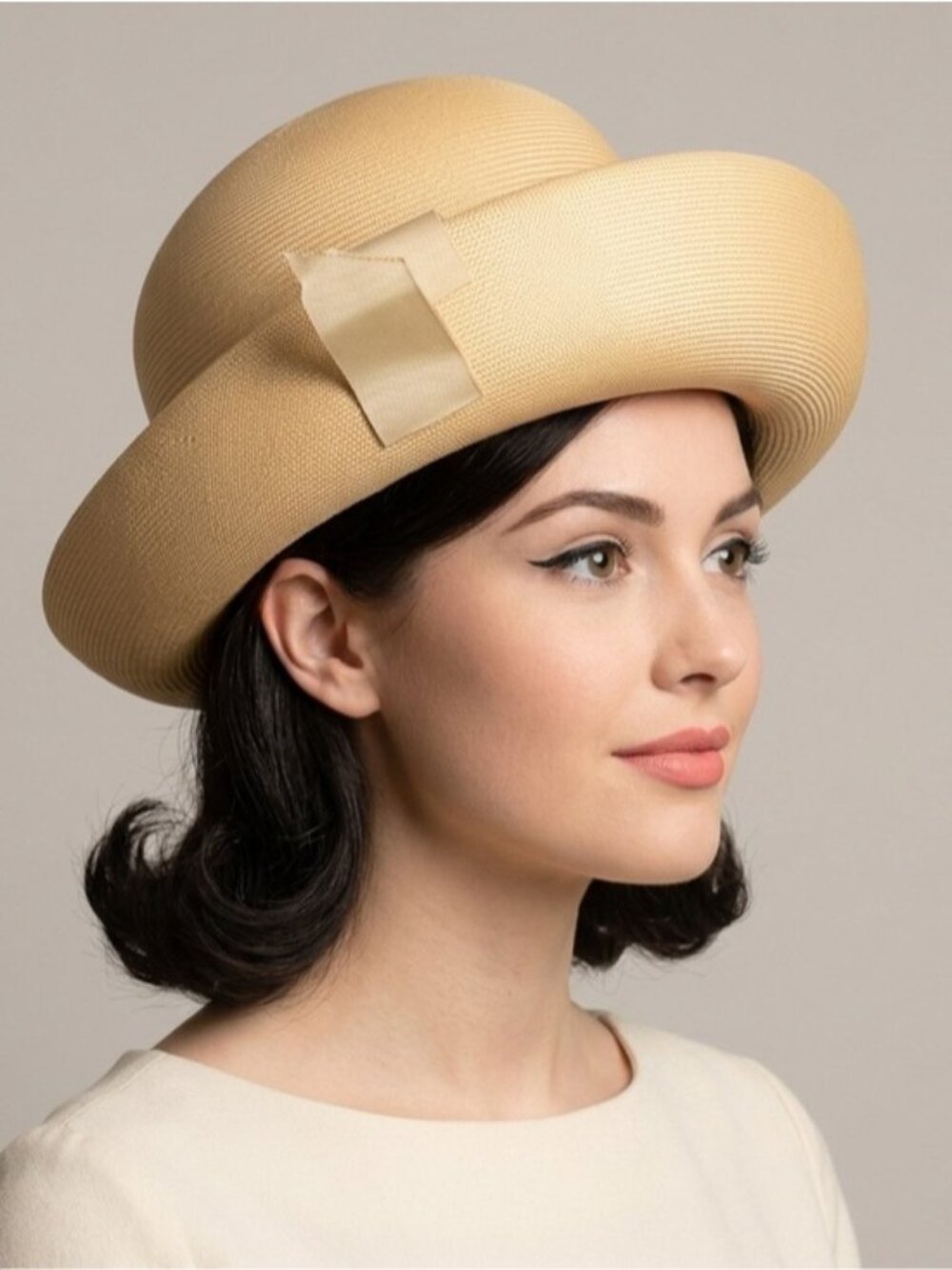Vintage 60s Very Fine Straw Roller Hat w/ Upturned Brim - Small